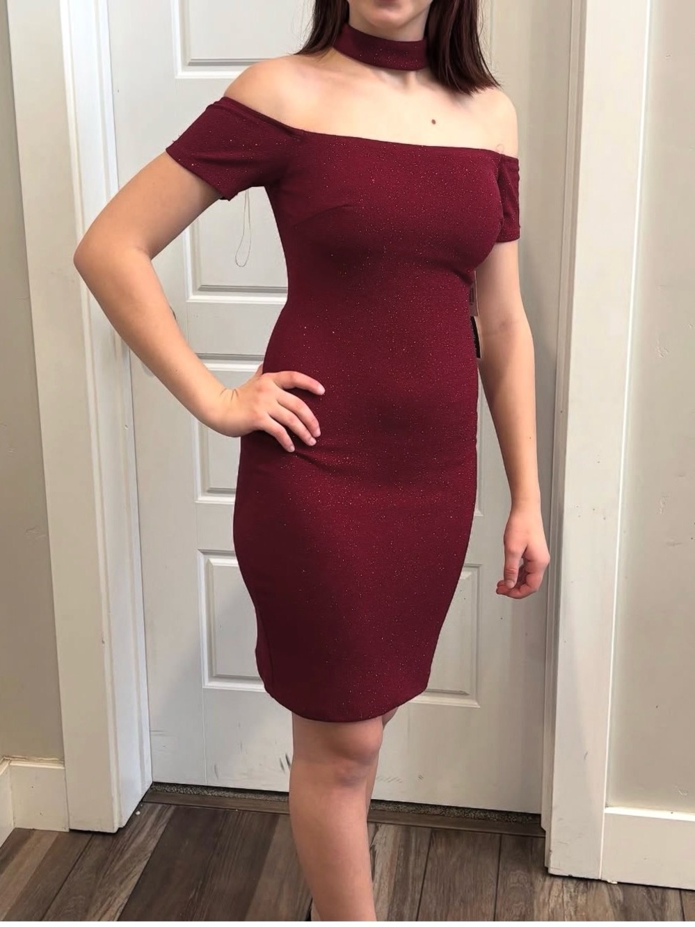 Women's Sparkle Bodycon Dress in Burgundy